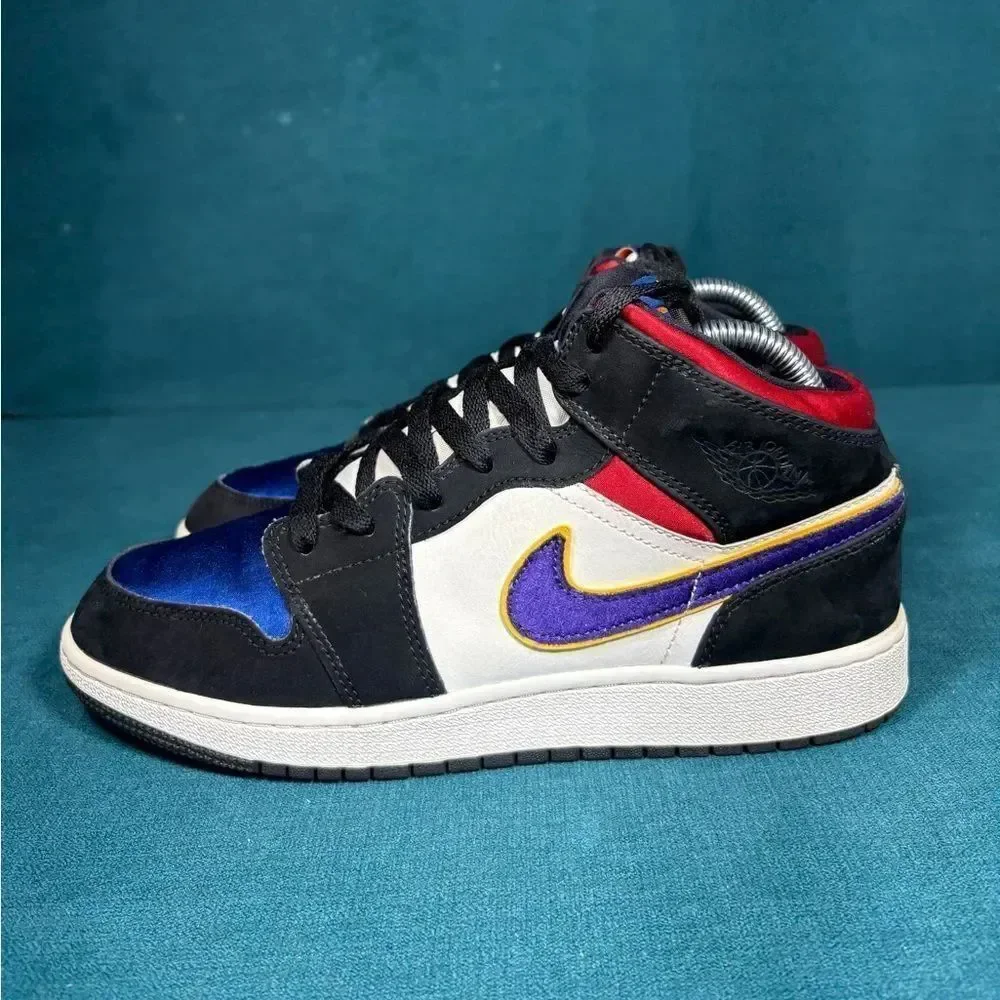 Nike Air Jordan 1 Mid SE Rivals White Blue Black Purple Yellow Size 7Y/8.5Women